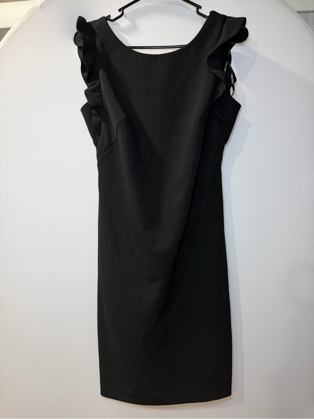 Calvin Klein Black Ruffle-Shoulder Midi Dress